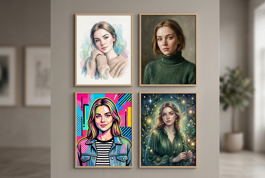 портреты на холсте в разных стилях в подарок на день рождения