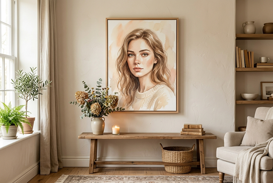 женский портрет на холсте акварель оригинальный подарок