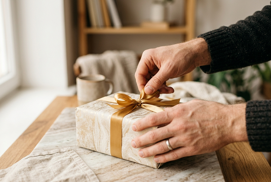 мужчине на день рождения — момент распаковки