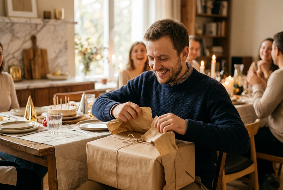 подарок мужу на день рождения — момент распаковки