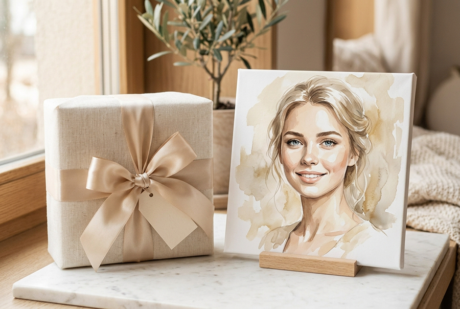 подарок жене портрет на холсте акварель