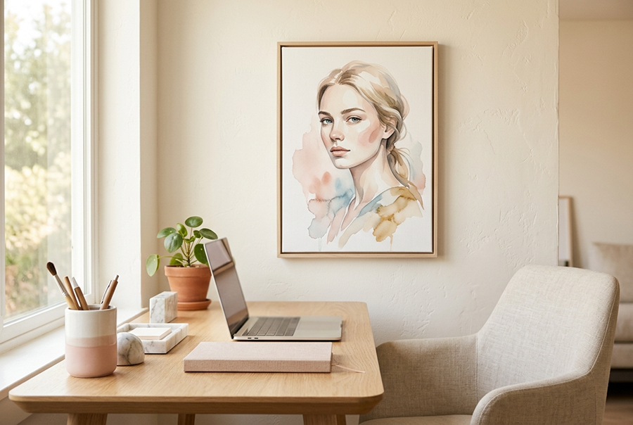 портрет на холсте в подарок — акварельный стиль