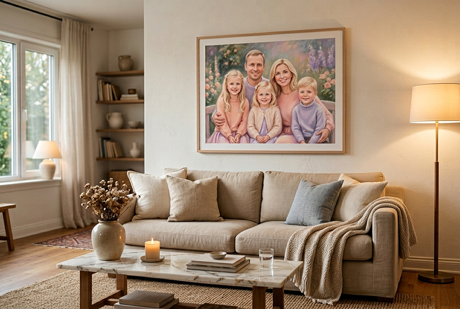 семейный портрет на холсте подарок на юбилей