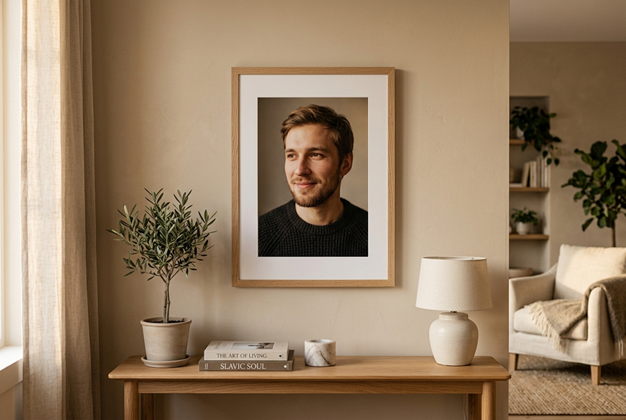 подарок парню от девушки портрет в интерьере