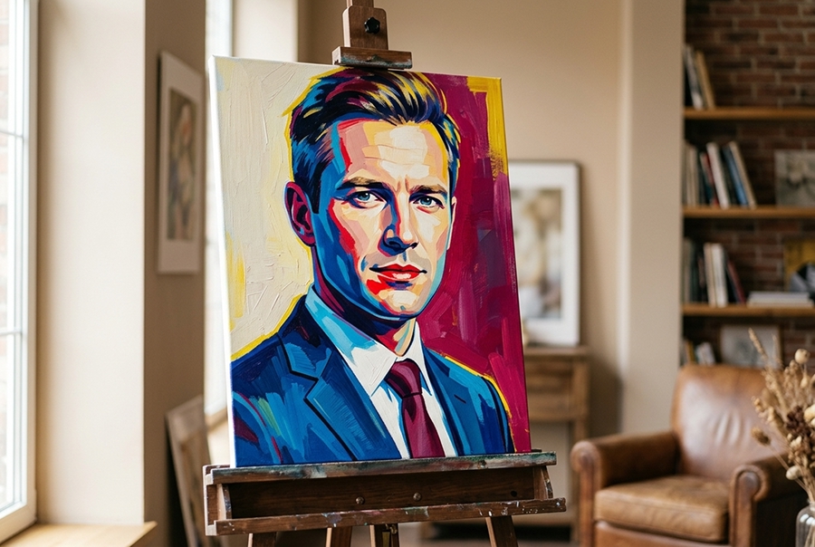 оригинальный подарок мужу — портрет на холсте в стиле поп-арт