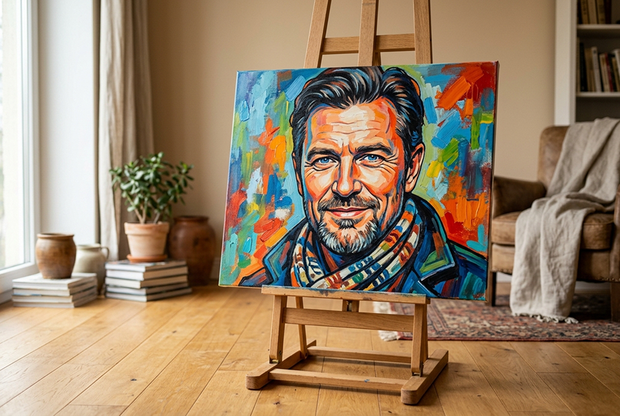 портрет мужчины на холсте — оригинальный подарок мужу