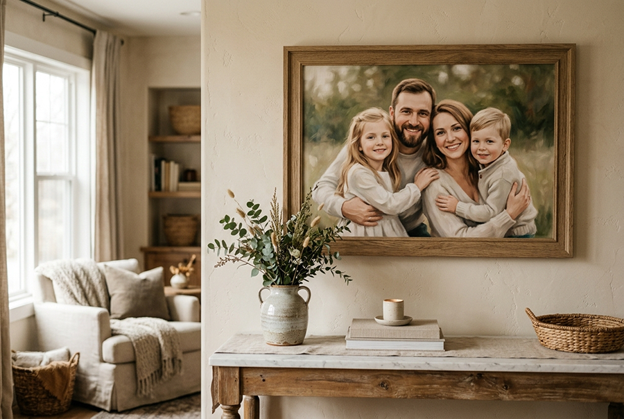 семейный портрет на холсте в подарок мужчине