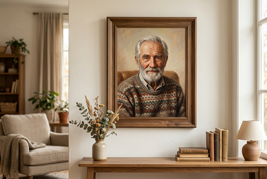 портрет дедушки на холсте ручная работа художника Монро Арт