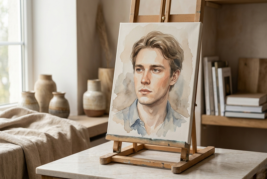 портрет на холсте акварель подарок парню