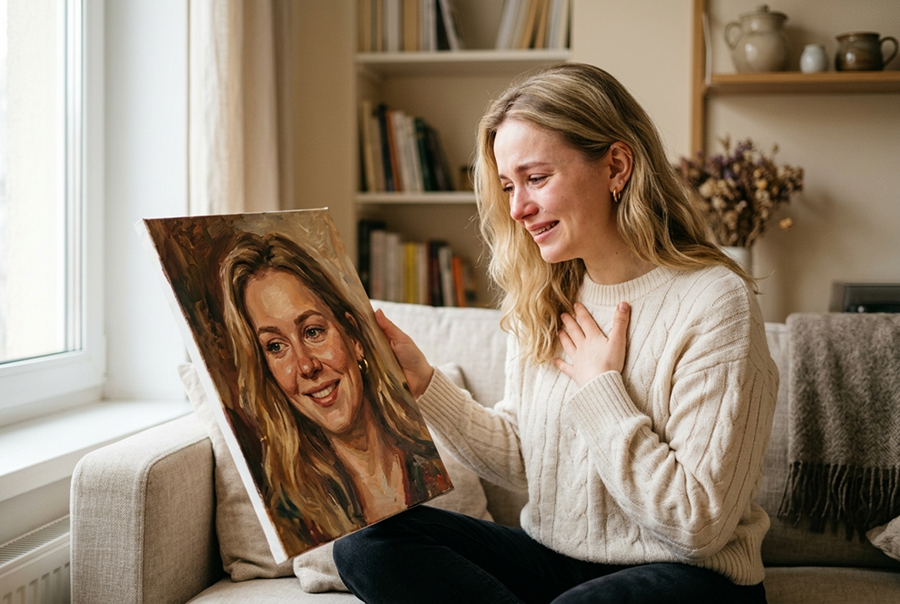 лучшие подарки на день рождения женщине — реакция на портрет