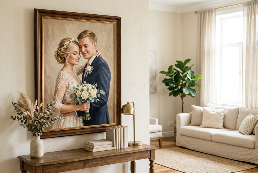 дорогой подарок молодоженам портрет маслом на холсте