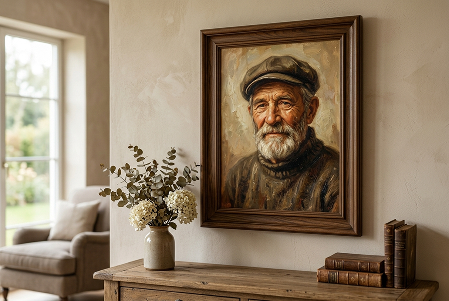 портрет дедушки на юбилей масло на холсте в раме