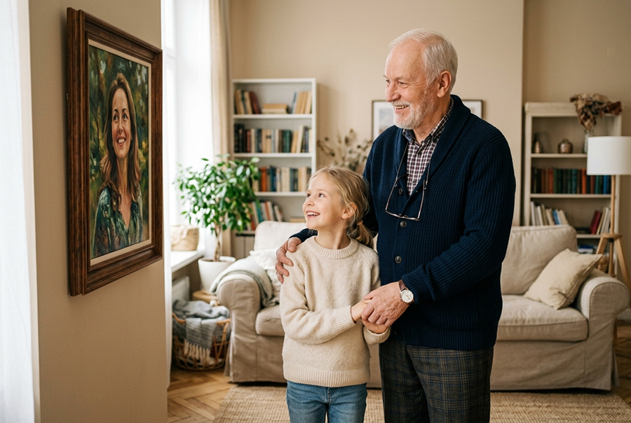 лучший подарок дедушке от внучки портрет на холсте