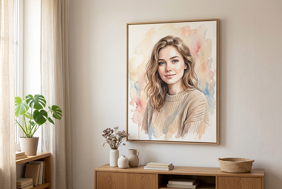 портрет на холсте подарок подруге на день рождения акварель