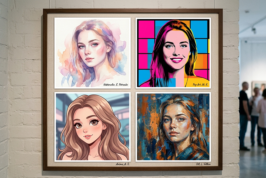 стили портрета на холсте подарок подруге день рождения