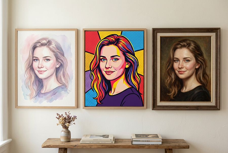 стили портрета жене акварель поп-арт масло