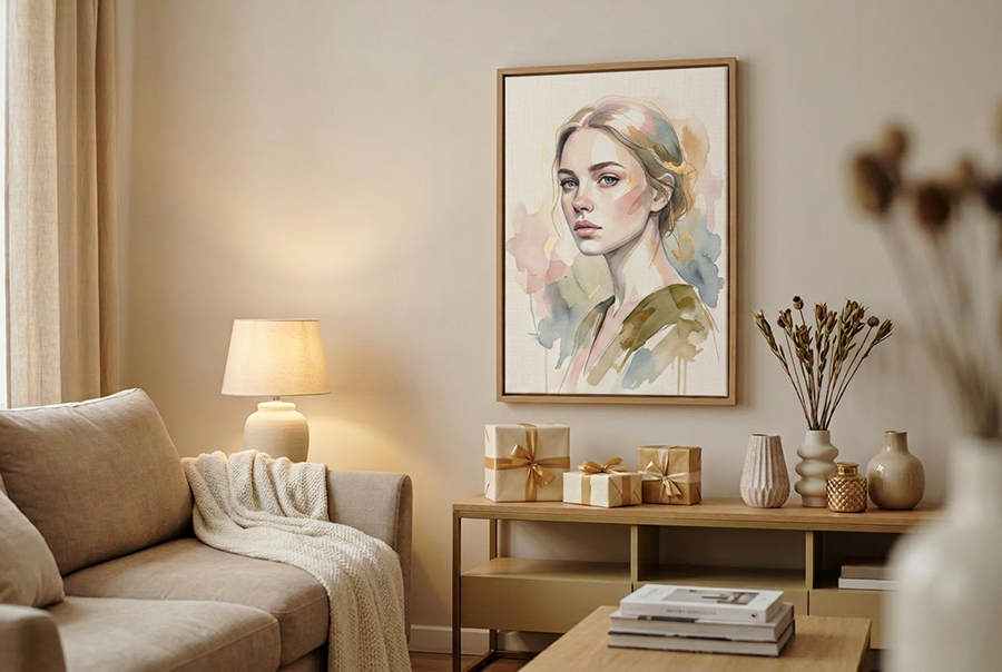 подарок идеи портрет на холсте в интерьере