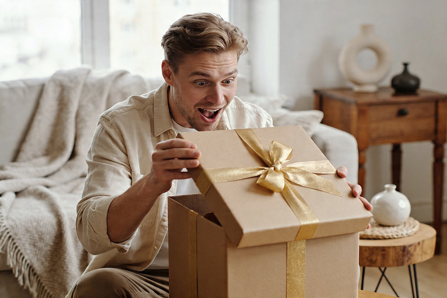 подарок мужу на день рождения — момент сюрприза