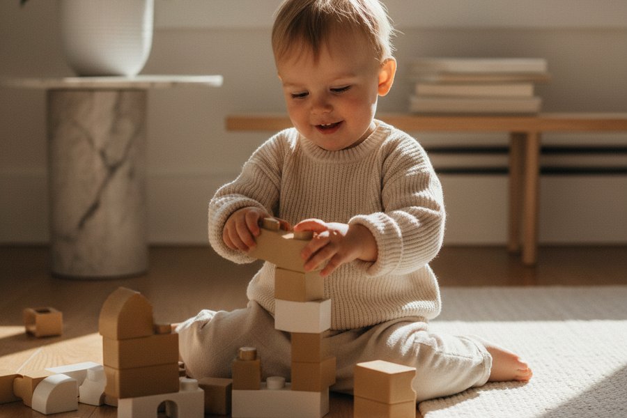 ребёнок 3 года играет с конструктором подарок