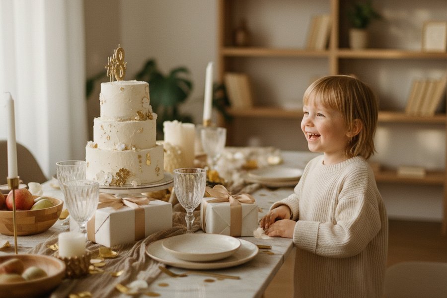 детский праздник на 8 лет, подарки на столе
