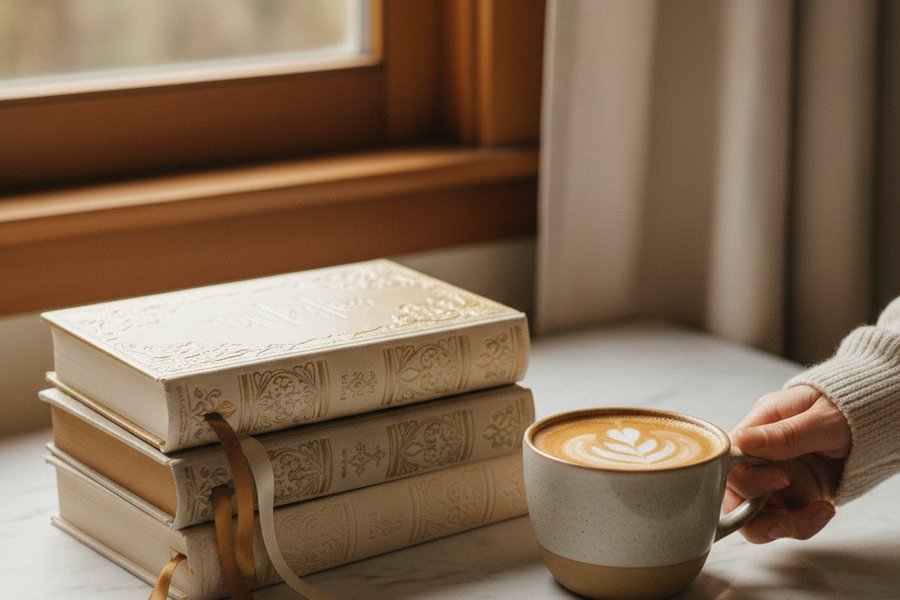 книги и кофе как подарок для женщины