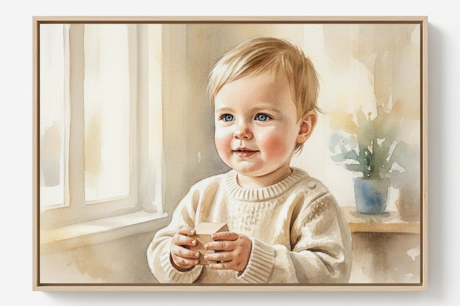 детский портрет на холсте по фото подарок на 3 года