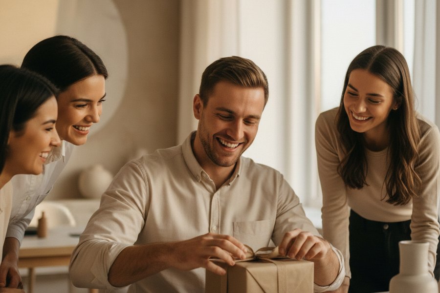 коллеги дарят подарок на 23 февраля на работе
