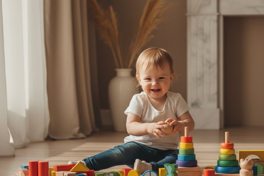 ребёнок 2 года играет с развивающей игрушкой