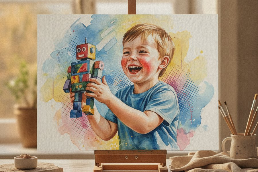 детский портрет на холсте по фото, подарок ребёнку