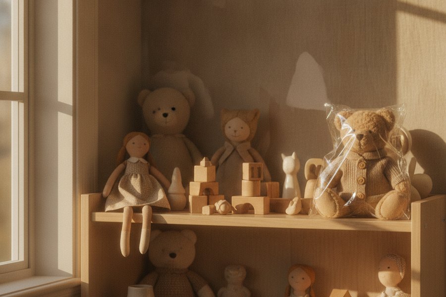 забытые детские подарки игрушки на полке